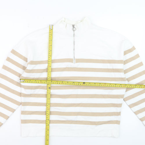 Marks and Spencer Women Ivory Beige Stripe Quarter Zip Sweatshirt Size 10