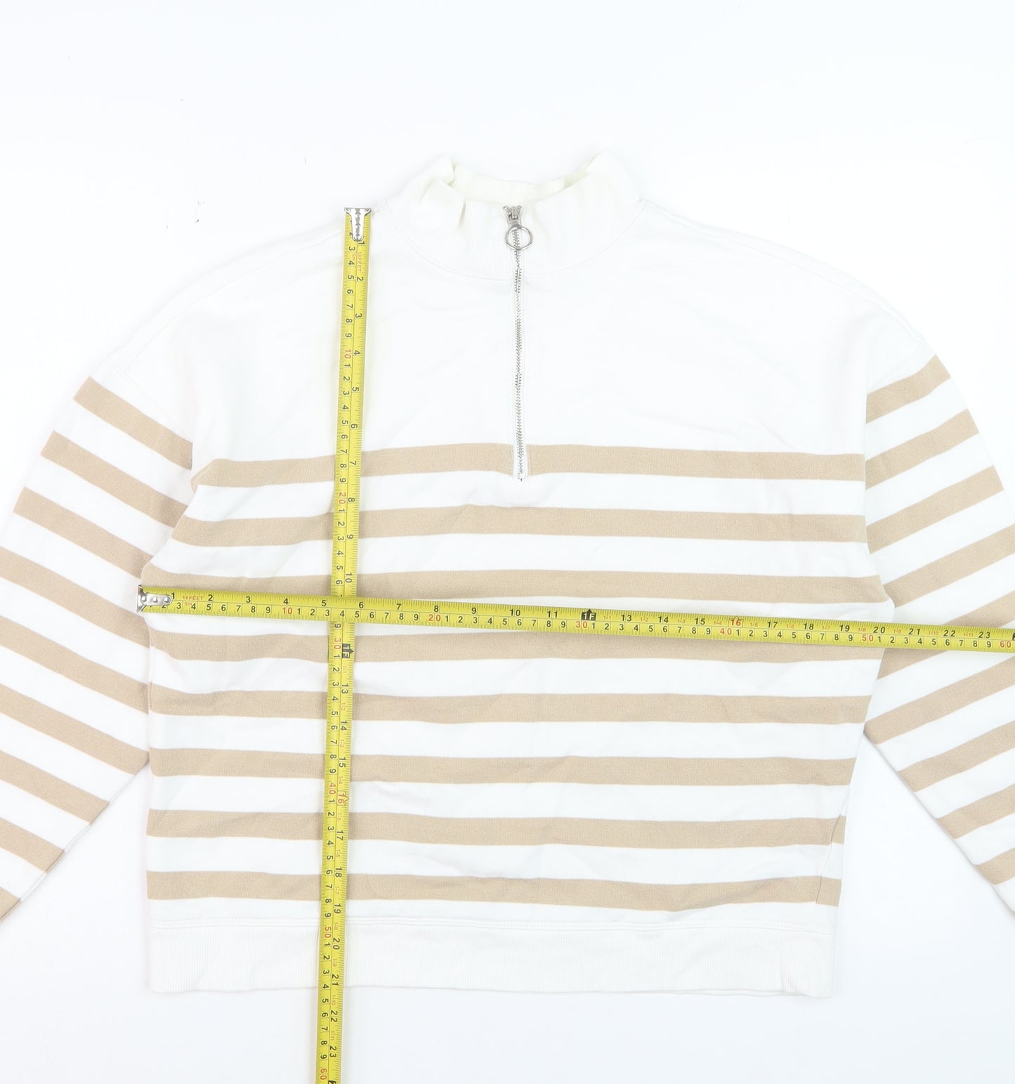 Marks and Spencer Women Ivory Beige Stripe Quarter Zip Sweatshirt Size 10