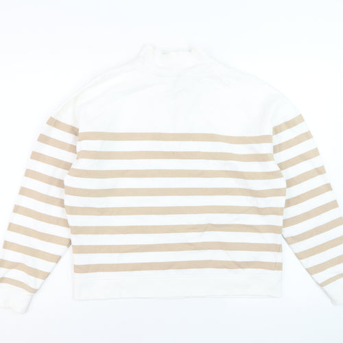 Marks and Spencer Women Ivory Beige Stripe Quarter Zip Sweatshirt Size 10
