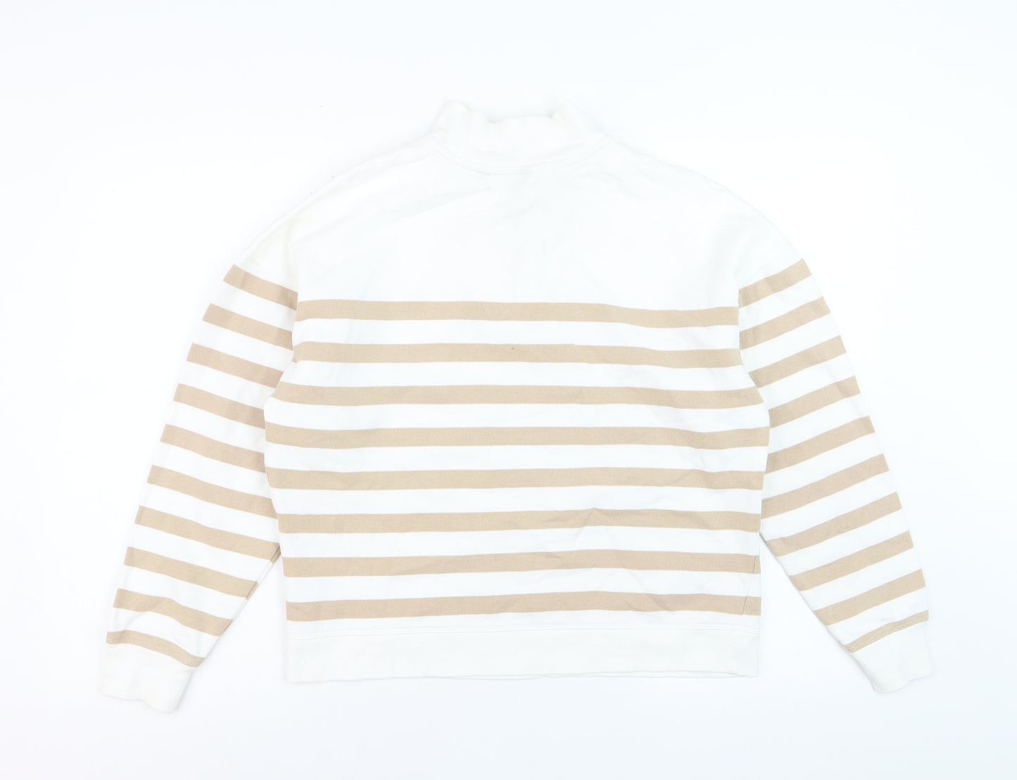 Marks and Spencer Women Ivory Beige Stripe Quarter Zip Sweatshirt Size 10