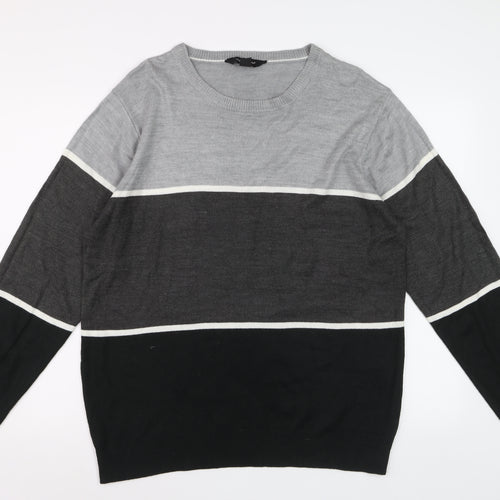 Cedar Wood State Men's Grey XL Striped Acrylic Crew Neck Jumper