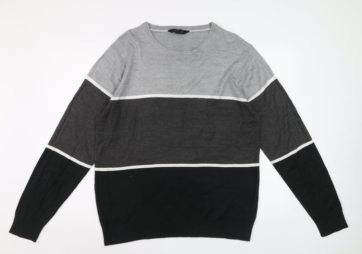 Cedar Wood State Men's Grey XL Striped Acrylic Crew Neck Jumper