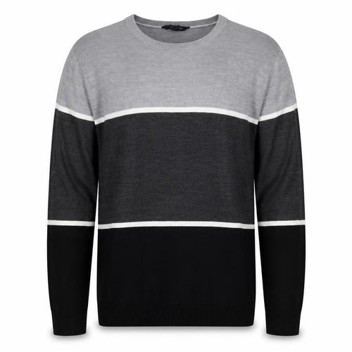 Cedar Wood State Men's Grey XL Striped Acrylic Crew Neck Jumper