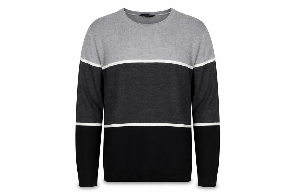 Cedar Wood State Men's Grey XL Striped Acrylic Crew Neck Jumper