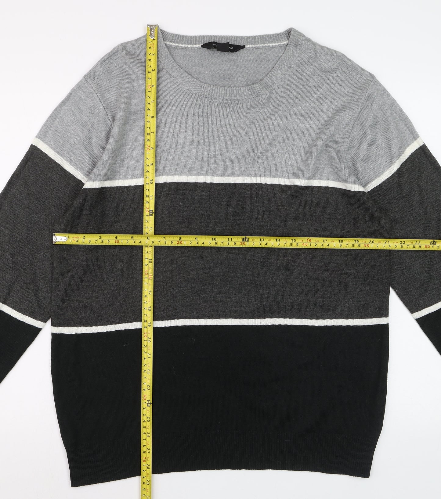 Cedar Wood State Men's Grey XL Striped Acrylic Crew Neck Jumper