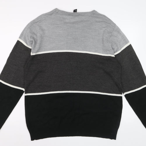 Cedar Wood State Men's Grey XL Striped Acrylic Crew Neck Jumper