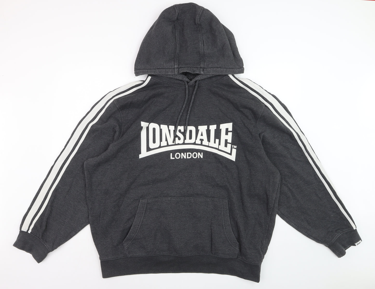 Lonsdale Men's Black 3XL Pullover Hoodie with Logo Print