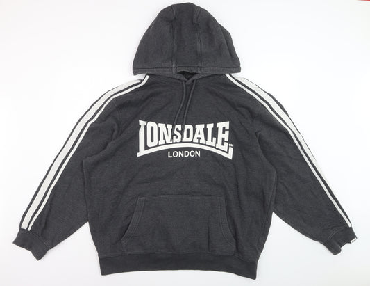 Lonsdale Men's Black 3XL Pullover Hoodie with Logo Print