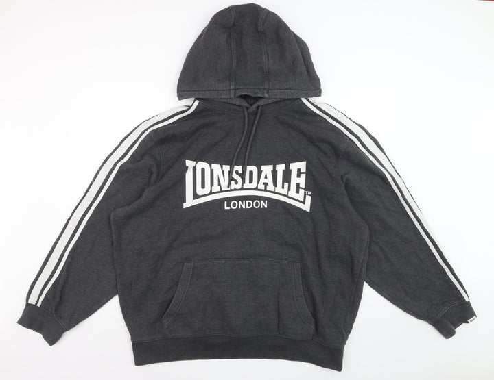 Lonsdale Men's Black 3XL Pullover Hoodie with Logo Print
