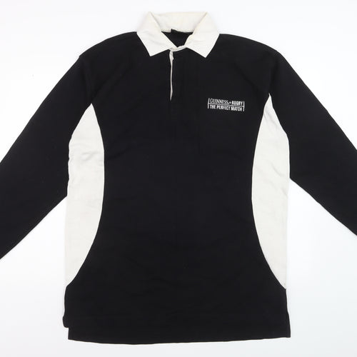 Guinness Men’s Black White Long Sleeve Rugby Polo Shirt XL Cotton