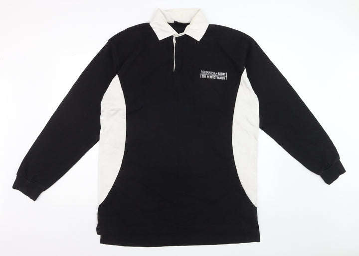 Guinness Men’s Black White Long Sleeve Rugby Polo Shirt XL Cotton