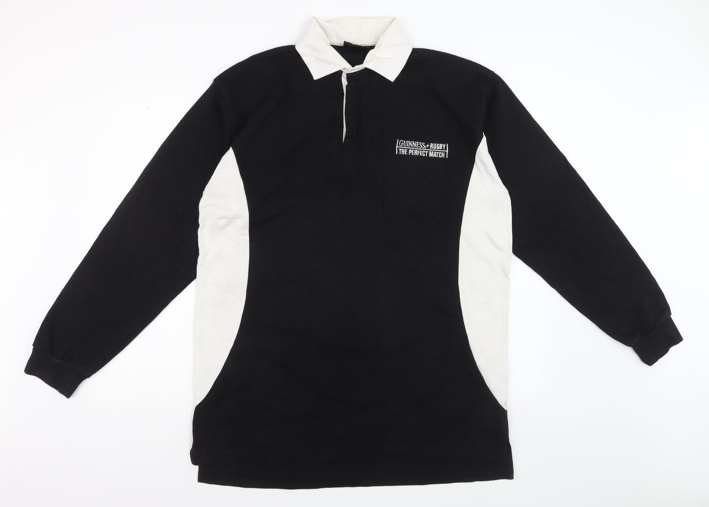 Guinness Men’s Black White Long Sleeve Rugby Polo Shirt XL Cotton