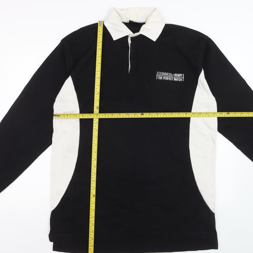 Guinness Men’s Black White Long Sleeve Rugby Polo Shirt XL Cotton