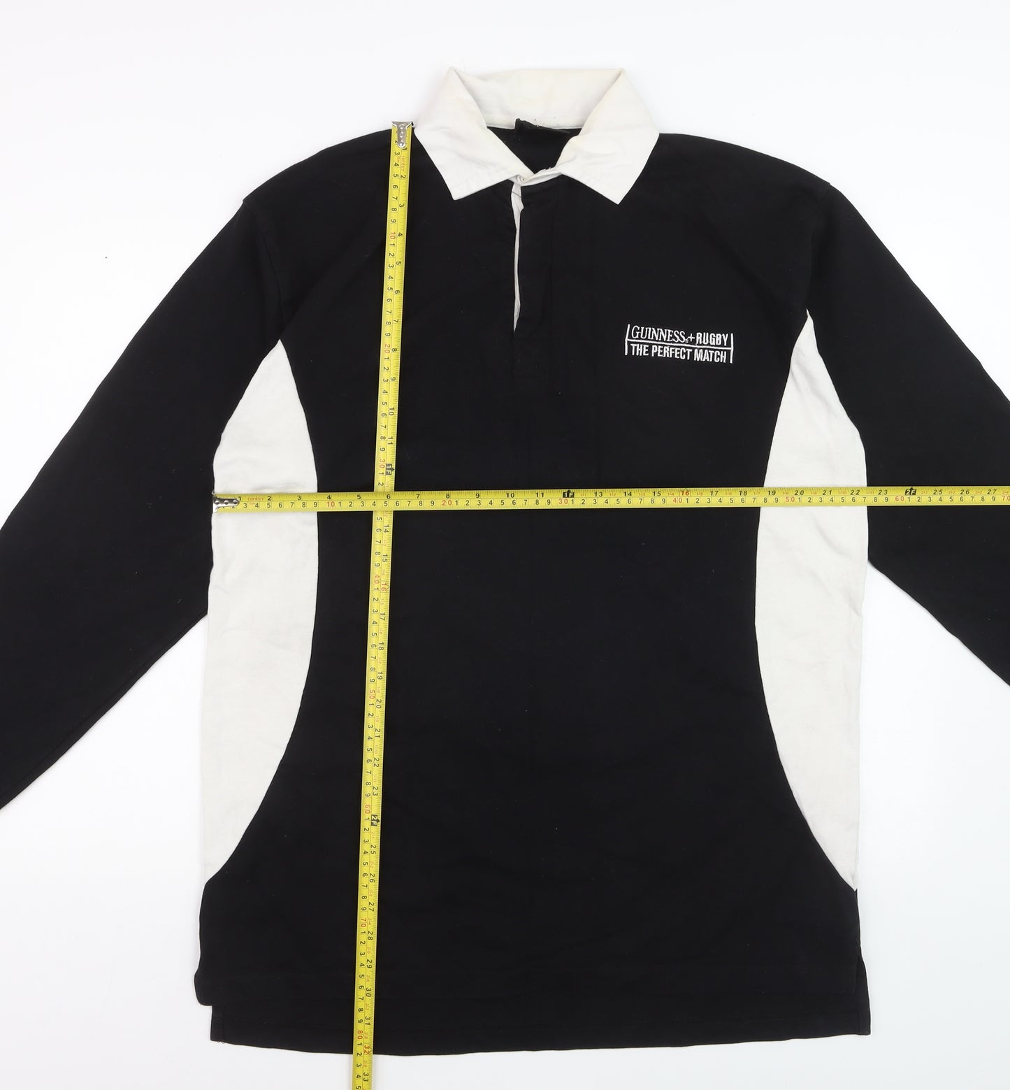 Guinness Men’s Black White Long Sleeve Rugby Polo Shirt XL Cotton