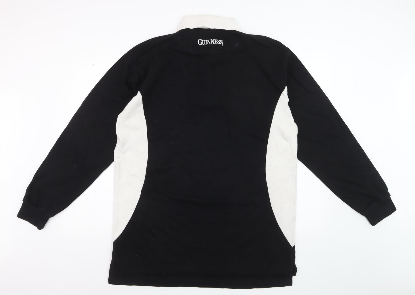 Guinness Men’s Black White Long Sleeve Rugby Polo Shirt XL Cotton