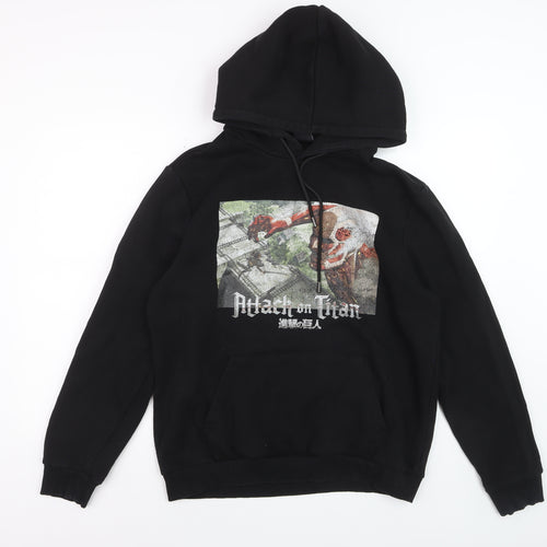Bershka Men’s Black Attack on Titan Hoodie, Size M, Pullover Anime Graphic