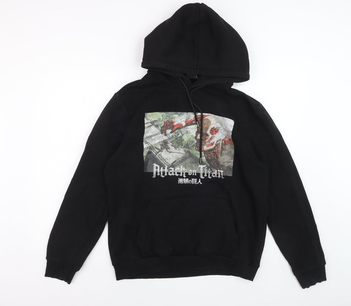 Bershka Men’s Black Attack on Titan Hoodie, Size M, Pullover Anime Graphic