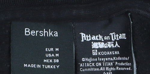 Bershka Men’s Black Attack on Titan Hoodie, Size M, Pullover Anime Graphic