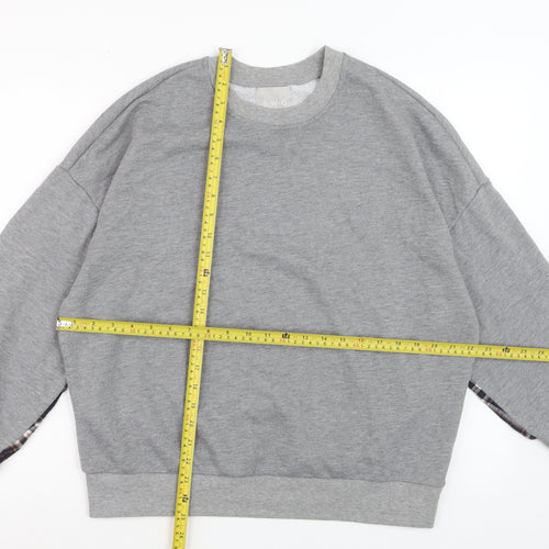 BWG Women Grey Plaid Sleeve Pullover Sweatshirt L Casual Style