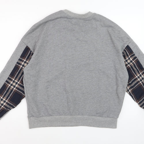 BWG Women Grey Plaid Sleeve Pullover Sweatshirt L Casual Style