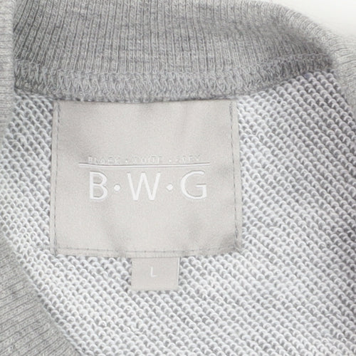 BWG Women Grey Plaid Sleeve Pullover Sweatshirt L Casual Style
