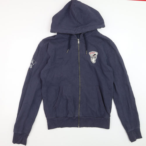 Superdry Womens Navy Blue Full Zip Hoodie Size L Cotton Blend