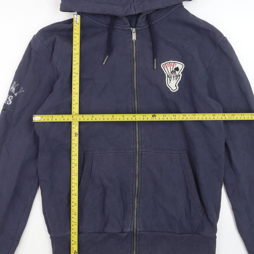 Superdry Womens Navy Blue Full Zip Hoodie Size L Cotton Blend
