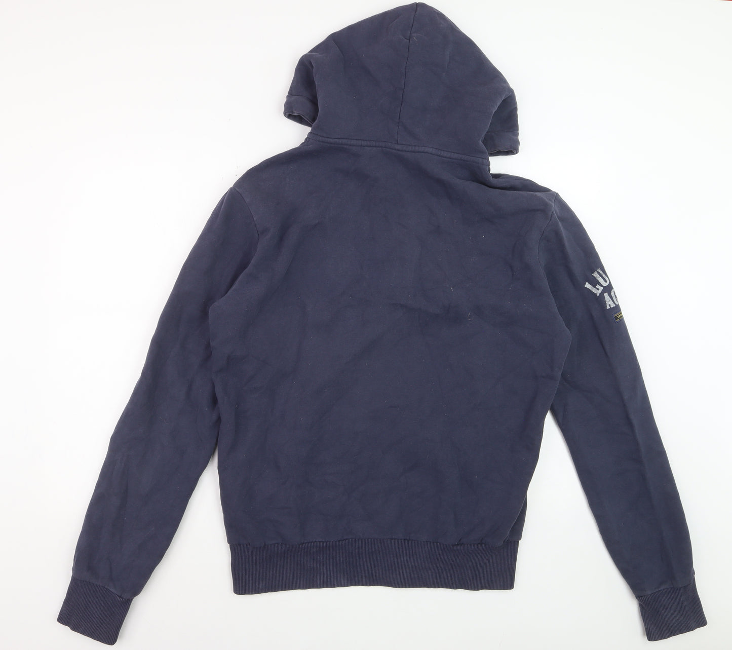 Superdry Womens Navy Blue Full Zip Hoodie Size L Cotton Blend