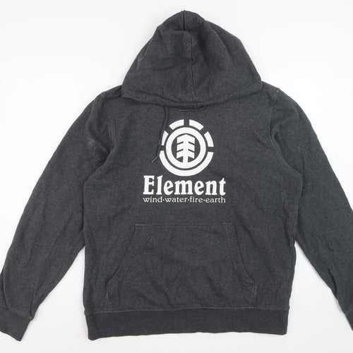 Element Men Grey Pullover Hoodie L Graphic Cotton Skate Sweatshirt