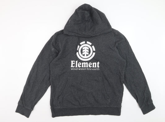 Element Men Grey Pullover Hoodie L Graphic Cotton Skate Sweatshirt