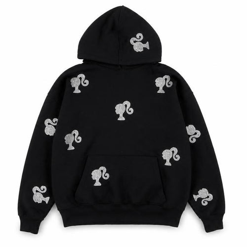 Barbie Womens Black UK 8 Pullover Hoodie with Rhinestone Accents