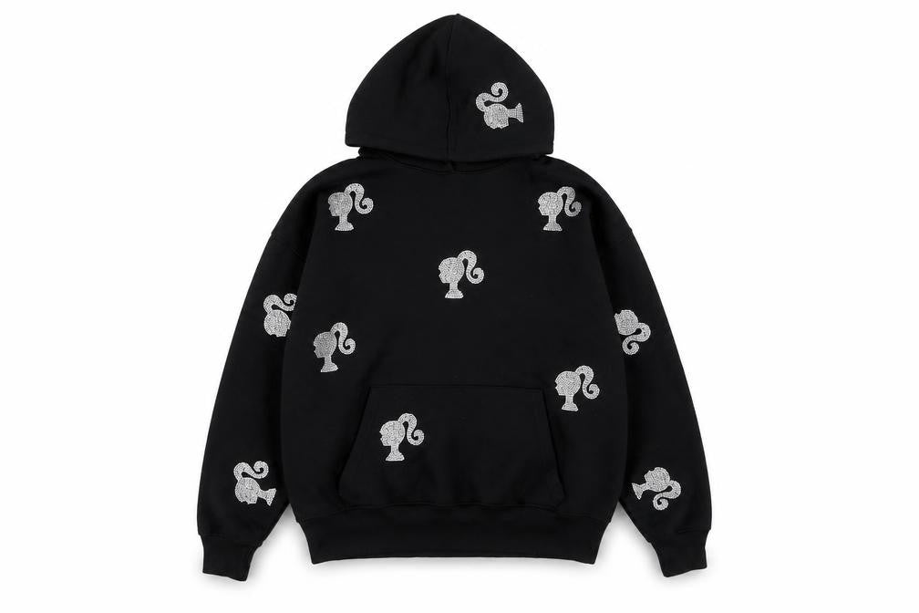 Barbie Womens Black UK 8 Pullover Hoodie with Rhinestone Accents