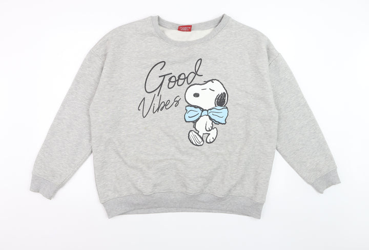 Peanuts Women Grey Snoopy Good Vibes Sweatshirt XL Casual