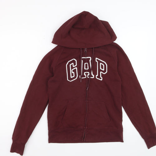 GAP Womens Burgundy Full Zip Hoodie Small Cotton Logo Casual