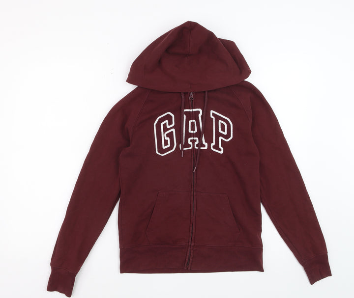 GAP Womens Burgundy Full Zip Hoodie Small Cotton Logo Casual