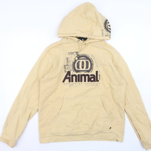 Animal Men’s Beige Pullover Hoodie Size L Cotton Fleece Sweatshirt