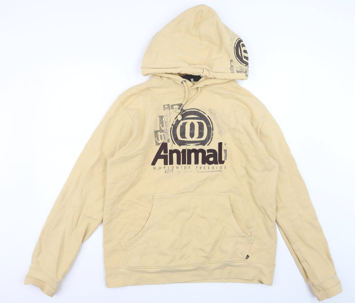 Animal Men’s Beige Pullover Hoodie Size L Cotton Fleece Sweatshirt
