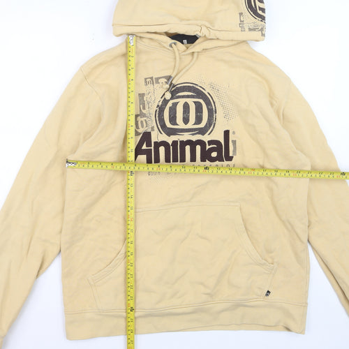 Animal Men’s Beige Pullover Hoodie Size L Cotton Fleece Sweatshirt