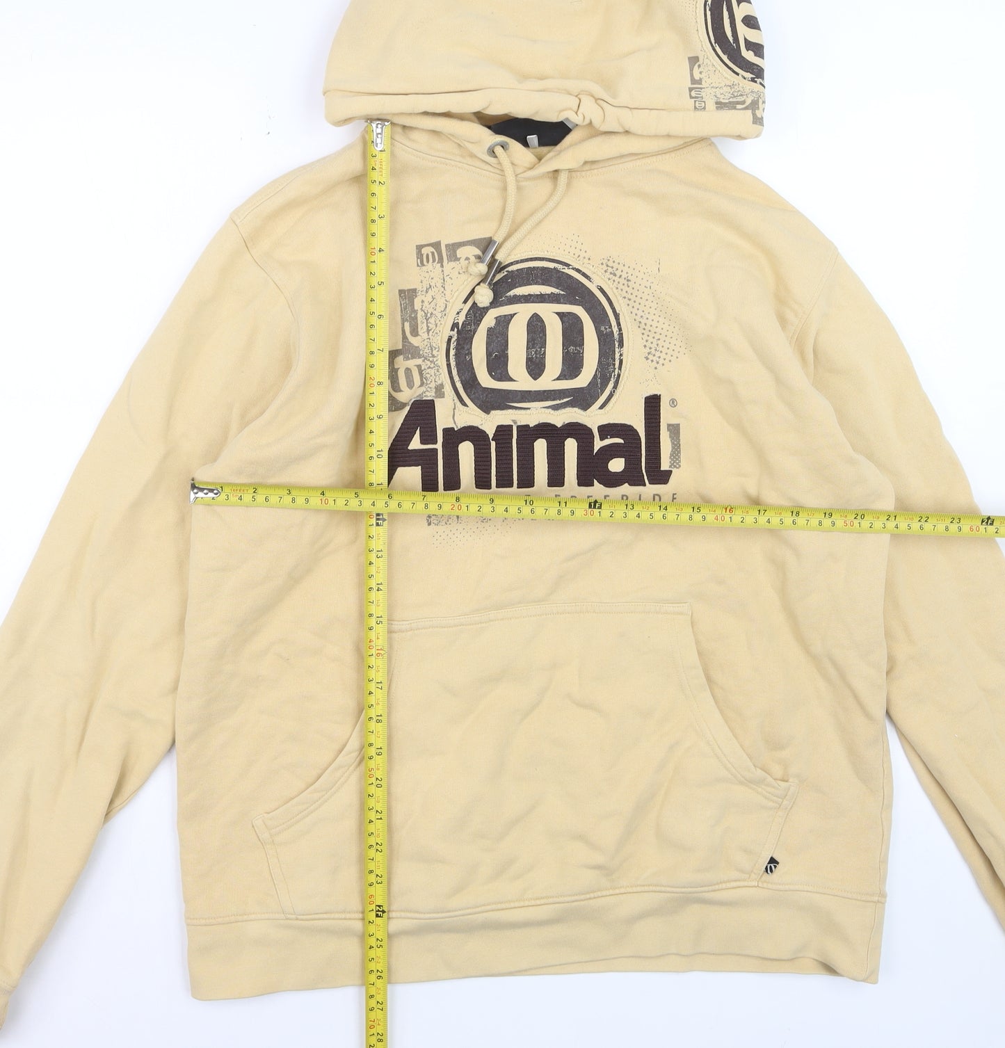 Animal Men’s Beige Pullover Hoodie Size L Cotton Fleece Sweatshirt