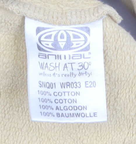 Animal Men’s Beige Pullover Hoodie Size L Cotton Fleece Sweatshirt