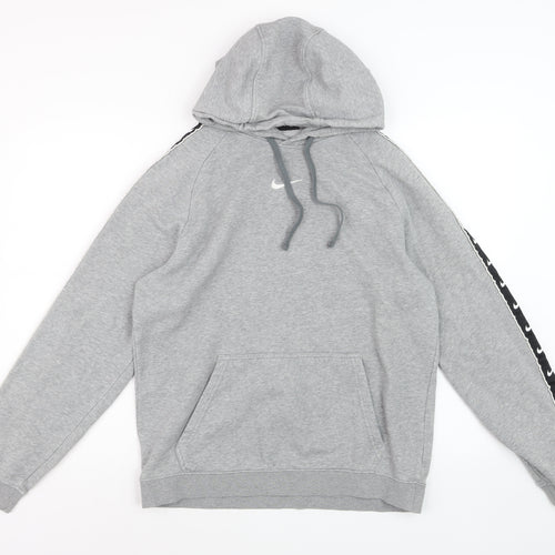 Nike Women Grey Hoodie Medium Pullover Sportswear Logo Tape Trim