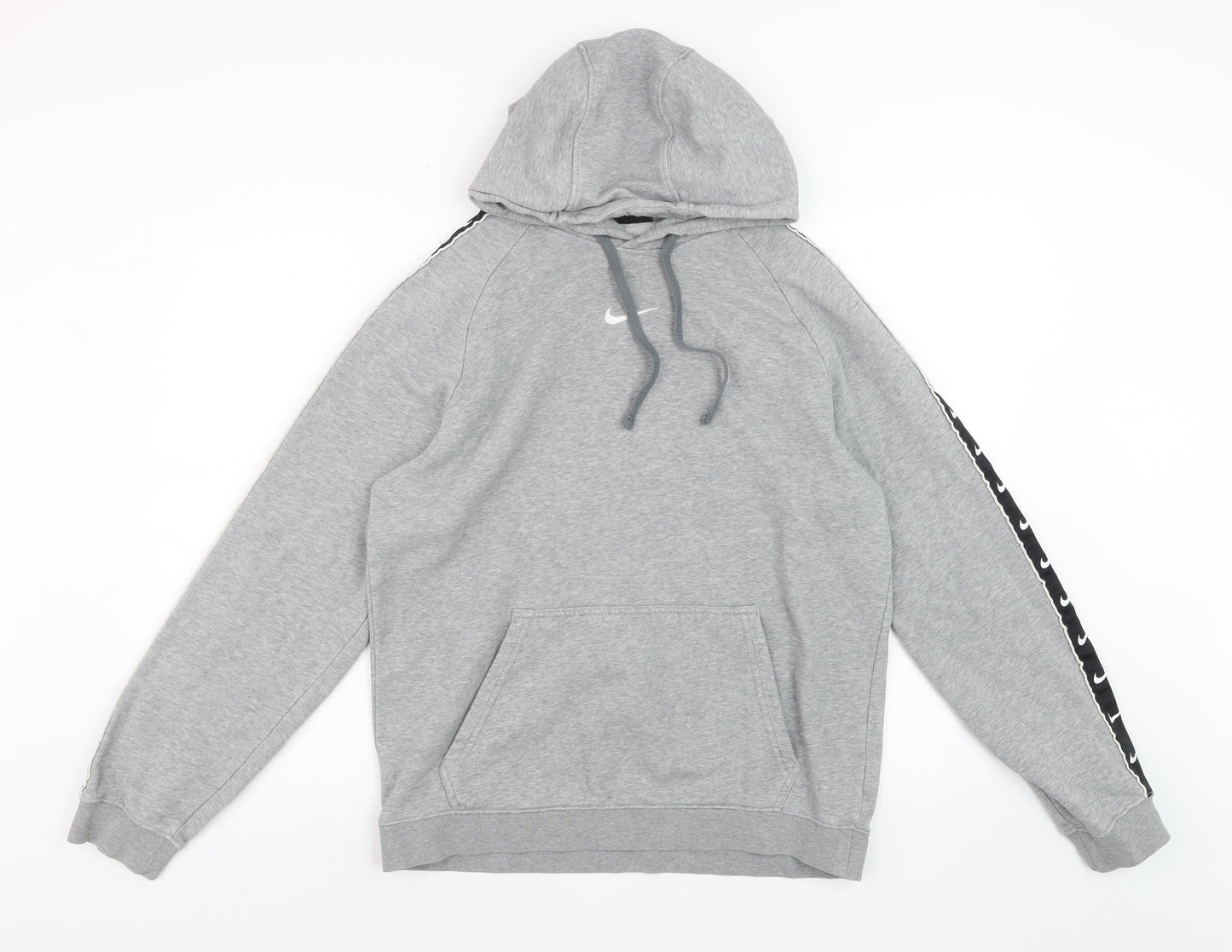 Nike Women Grey Hoodie Medium Pullover Sportswear Logo Tape Trim