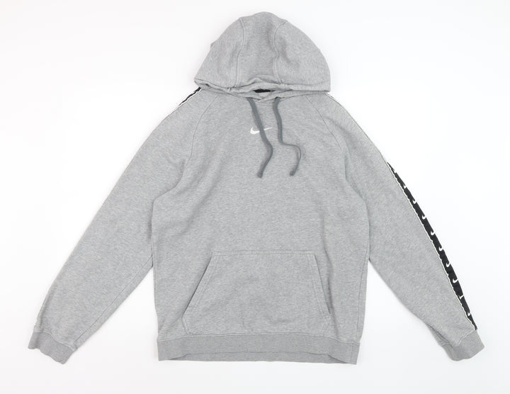 Nike Women Grey Hoodie Medium Pullover Sportswear Logo Tape Trim