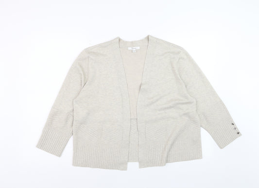 89th + Madison Women Beige Knit Cardigan Size L V-Neck Long Sleeve