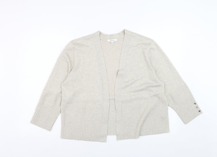 89th + Madison Women Beige Knit Cardigan Size L V-Neck Long Sleeve