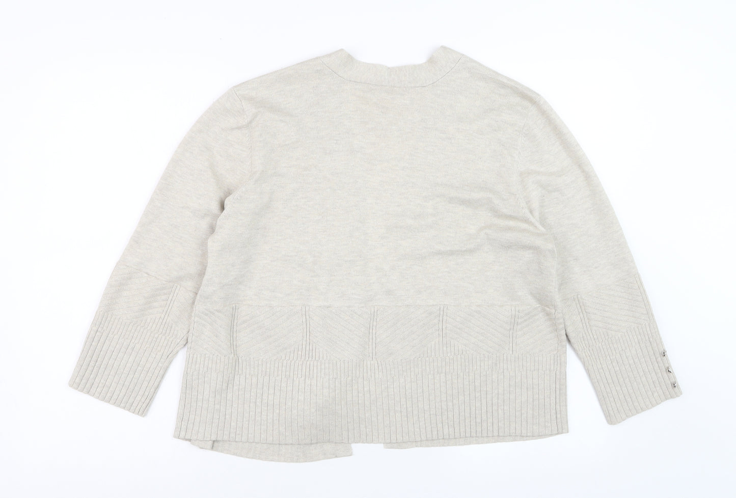 89th + Madison Women Beige Knit Cardigan Size L V-Neck Long Sleeve