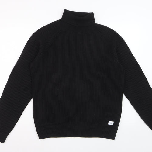 Jack & Jones Men’s Black Roll Neck Ribbed Knit Jumper Size M