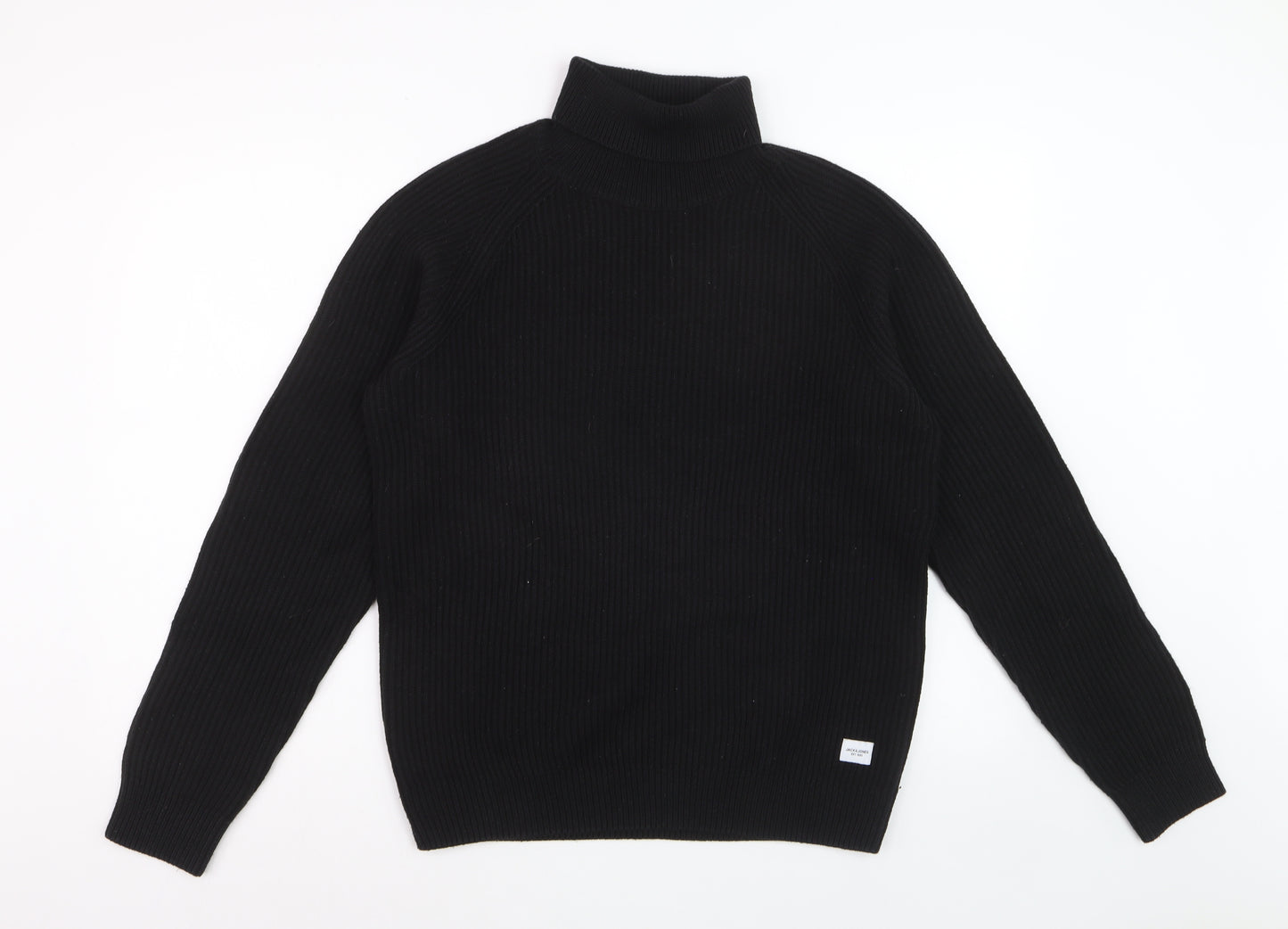 Jack & Jones Men’s Black Roll Neck Ribbed Knit Jumper Size M