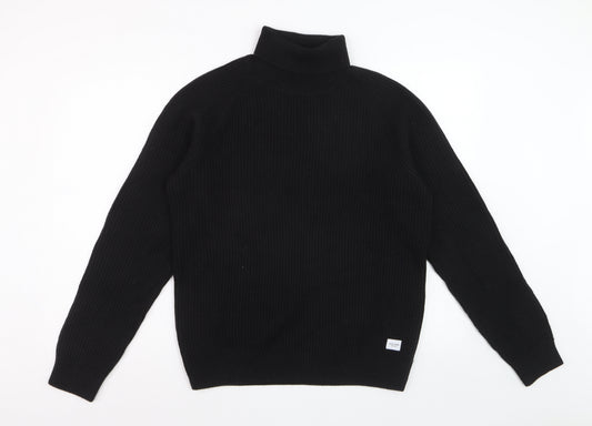Jack & Jones Men’s Black Roll Neck Ribbed Knit Jumper Size M