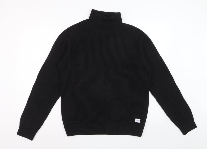 Jack & Jones Men’s Black Roll Neck Ribbed Knit Jumper Size M